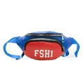 Kids letter print chest bag in royal blue and red colorblock with adjustable strap - Red
