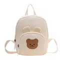 Mini cream white canvas backpack for kids featuring a cute brown cartoon bear patch - Bear Style / White