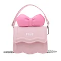 Pink mini crossbody bag with a large bow detail and wavy flap for kids and women - Light Pink with Fuchsia