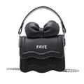 Mini black bow handbag for girls with silver chain strap and FAVE letter print - Black