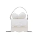 Mini white PU leather crossbody bag featuring a bow decoration and silver FAVE lettering - White