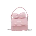Pink mini crossbody bag for girls featuring large bow detail and silver chain strap - Pink
