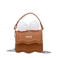 Mini brown leather crossbody bag with white bow and FAVE lettering with silver chain - Brown