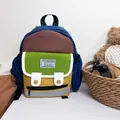 Lightweight navy and green colorblock kids backpack with safety reflective strip detail - Large / Brown