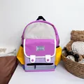 Pink and yellow color-block school backpack for kids with a reflective safety stripe - Large / Purple
