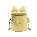 Light yellow quilted bucket bag for girls with sweet bow and heart embroidery detail - Yellow