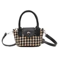 Classic black and white houndstooth kids handbag with top handle and crossbody strap - Beige