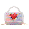 Borsa a tracolla intrecciata per bambini con cuore rosso e manico di perle - Rosa viola