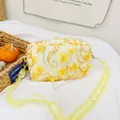 Girl's floral yellow sequin crossbody bag with lace straps and 3D chiffon flowers - Yellow
