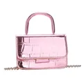 Metallic pink crocodile pattern mini tote bag with stylish silver bead chain strap - Pink