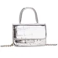 Mini silver PU girl's handbag with metallic crocodile texture and ball chain strap - Silver