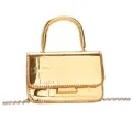 Mini gold crocodile embossed handbag with round handle and silver bead chain strap - Gold