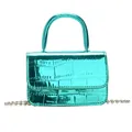 Green metallic faux leather crocodile pattern mini handbag with silver bead chain strap - Blue