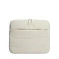 Minimalist cream white quilted laptop sleeve with shockproof cotton padding and zipper pockets - White