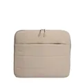 Quilted beige commuter tote laptop sleeve bag with double zippers and exterior pocket - Khaki