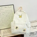 Crèmewitte kinderrugzak met konijnenpatch en sterhanger voor de kleuterschool - Wit