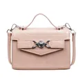 Pink faux leather handbag with crocodile pattern and a heart-shaped metal lock detail - Pink