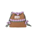 Bolso cubo de ganchillo marrón hecho a mano con tulipanes 3D y etiqueta Sewing Love - Marrón