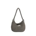 Borsa tote grigia lavorata a maglia a mano con bottone in legno ed etichetta 'egg.' - Grigio
