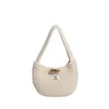 Borsa tote beige in maglia con trama in cotone spesso e chiusura a levetta in legno - Bianco