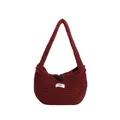 Elegante borsa tote in maglia bordeaux per l'inverno con trame vintage all'uncinetto - Rosso