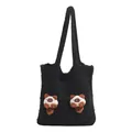 Cute black knitted cat tote bag with 3D plush Siamese kitten decorations and sparkles - Black