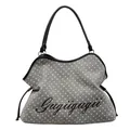 Grijze canvas shopper met sterrenprint en zwarte leren handvatten voor vrouwen - Grijs (Sterrenpatroon)