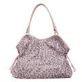 Tragetasche mit rosa Leopardenmuster, Ledergriffen und Gugigugii Stickerei-Detail - Leopard Rosa