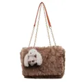 Sac bandoulière en peluche marron en fausse fourrure avec chaîne dorée et lapin - Sans pendentif / Café
