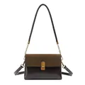 Bolso bandolera vintage marrón oscuro con solapa de ante y detalles en oro antiguo - Marrón