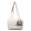 Sac bandoulière en fausse fourrure blanche avec chaîne dorée et breloque lapin doux - Sans pendentif / Blanc Cassé