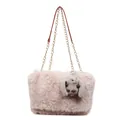 Sac bandoulière en peluche rose avec chaîne dorée et un petit pendentif lapin - Sans pendentif / Rose