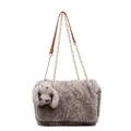 Sac bandoulière en peluche grise à texture ondulée et charmant pendentif lapin - Sans pendentif / Gris clair