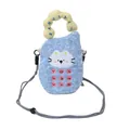 Blue plush crossbody bag with cute cat face and vintage phone dial design features - Blue Style 2