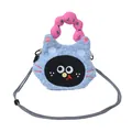 Cute blue plush cat shaped handbag with pink handle and a crossbody strap for women - Blue Style 3