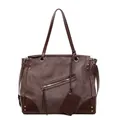 Borsa tote vintage stile moto tortora con finiture in pelle marrone e dettagli metallici - caffè