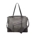 Borsa tote vintage grigio scuro con borchie, zip decorative e ciondolo porta carte - Grigio