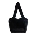 Minimalist black faux fur tote bag with plush shoulder straps for winter fashion - Black