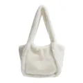 Chic ivory faux fur tote bag with plush texture and wide shoulder strap - White