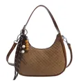 Braune Retro-Hobo-Tasche mit Gitterprägung und Holzperlen am Reißverschluss - Braun