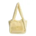 Soft faux fur leopard tote bag in light yellow plush fabric with dual handles - Yellow