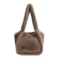 Chic coffee brown faux fur tote bag with plush fluffy texture and soft handle - Brown