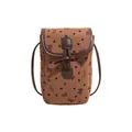 Bolso bandolera de pana marrón con motivos de corazones negros y detalle de lazo elegante - Marrón Lazo