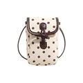 Mini bolso bandolera chic de pana beige con lunares y cierre de botón de cuerno - Lunares Blancos