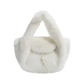 Sac à main chic en fausse fourrure blanc crème avec lanière en cuir et texture pelucheuse - Blanc