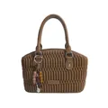 Elegante bolso de mano acolchado marrón con colgante de cuentas para invierno 2025 - Caqui