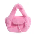 Sac à main tendance en peluche rose vif avec fausse fourrure et fermeture à rabat - Rose