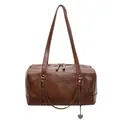 Vintage brown underarm bag with textured faux leather and heart charm detail - Brown