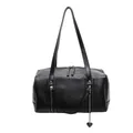 Classic black leather Boston bag with heart pendant and twin handles in a sleek design - Black