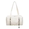 Chic beige underarm bag in retro textured PU leather with heart charm and zippers - Off White